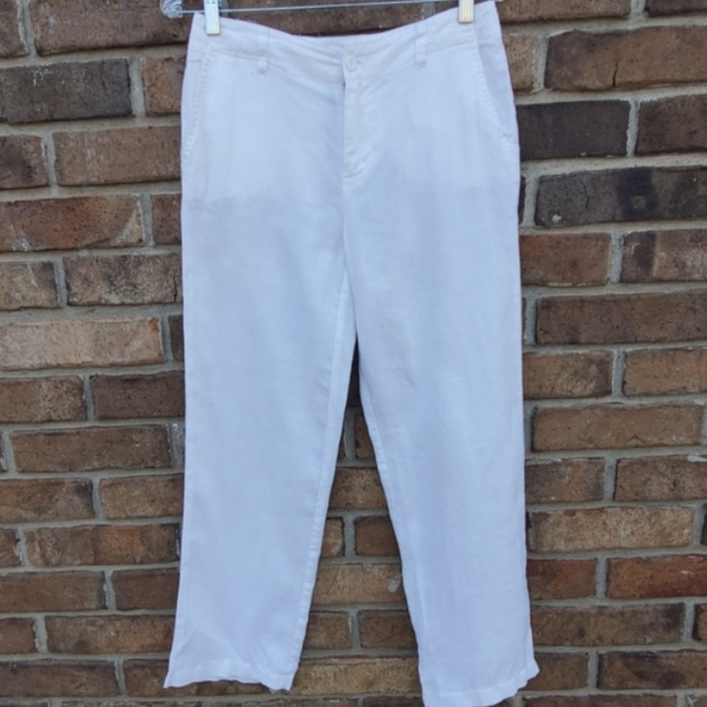 Jones New York White Linen Slim Leg Pants